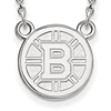 14k White Gold Small Round Boston Bruins Pendant with 18in Chain
