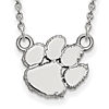 Sterling Silver 1/2in Clemson University Paw Pendant with 18in Chain