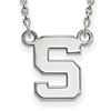 Sterling Silver 1/2in Michigan State Block S Pendant with 18in Chain