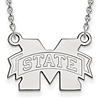 14k White Gold Mississippi State University Small Pendant on Necklace