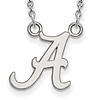 Sterling Silver 1/2in University of Alabama A Pendant with 18in Chain