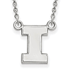 14k White Gold 1/2in Univ. of Illinois Block I Pendant with 18in Chain