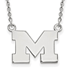 14kt White Gold 1/2in University of Michigan M Pendant with 18in Chain