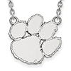 14kt White Gold Clemson University Tiger Paw Pendant with 18in Chain