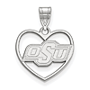 Sterling Silver 5/8in Oklahoma State University Pendant in Heart