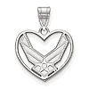 Sterling Silver US Air Force Symbol Heart Pendant 5/8in