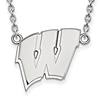 14kt White Gold University of Wisconsin W Pendant with 18in Chain