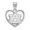Sterling Silver 5/8in Auburn University Pendant in Heart