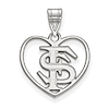 Sterling Silver 5/8in Florida State University Pendant in Heart