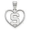 Sterling Silver 5/8in Michigan State University Pendant in Heart