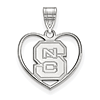 Sterling Silver 5/8in North Carolina State University Pendant in Heart