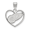 Sterling Silver 5/8in Detroit Red Wings Heart Pendant
