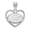 Sterling Silver 5/8in University of Georgia Pendant in Heart