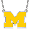 Silver University of Michigan M Yellow Enamel Pendant with 18in Chain