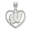 Sterling Silver 5/8in University of Wisconsin Pendant in Heart