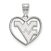 Sterling Silver 5/8in West Virginia University WV Pendant in Heart