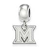 Miami University Extra Small M Dangle Bead Sterling Silver