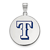 Sterling Silver 3/4in Round Texas Rangers Enamel Pendant