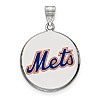 Sterling Silver 3/4in New York Mets Enamel Disc Pendant