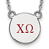 Sterling Silver Chi Omega Disc Pendant with Red Letters Necklace