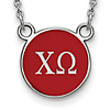 Sterling Silver Small Chi Omega Red Enamel Disc Necklace