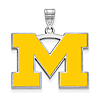 Sterling Silver 3/4in University of Michigan M Yellow Enamel Pendant