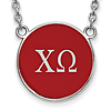 Sterling Silver Chi Omega Red Enamel Disc Necklace