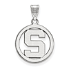 Sterling Silver 5/8in Michigan State University Pendant in Circle