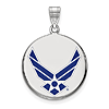 Sterling Silver Blue Enamel US Air Force Symbol Disc Pendant 3/4in