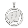 Sterling Silver 1in University of Wisconsin Logo Pendant in Circle