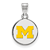 Silver 1/2in University of Michigan M Yellow Enamel Disc Pendant