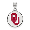 Sterling Silver 5/8in University of Oklahoma OU Enamel Disc Pendant