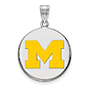 Silver 3/4in University of Michigan Yellow Enamel Disc Pendant