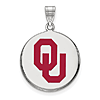 Sterling Silver 3/4in University of Oklahoma OU Enamel Disc Pendant