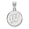 Sterling Silver University of Wisconsin W Disc Pendant 5/8in