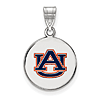 Sterling Silver 5/8in Auburn University Enamel Round Pendant