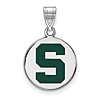 Sterling Silver 5/8in Michigan State Block S Enamel Round Pendant