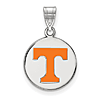 Sterling Silver 5/8in University of Tennessee T Enamel Disc Pendant