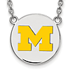 Silver University of Michigan Yellow Enamel Disc 18in Necklace