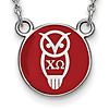 Sterling Silver Small Chi Omega Owl Red Enamel Disc Necklace
