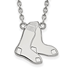 Sterling Silver 3/4in Boston Red Sox Socks Pendant on 18in Chain