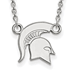 Silver 1/2in Michigan State Spartan Helmet Pendant with 18in Chain