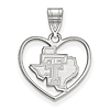 Sterling Silver 5/8in Texas Tech University State Map Pendant in Heart