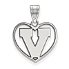 Sterling Silver 5/8in University of Virginia V Pendant in Heart