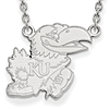 Sterling Silver 3/4in Univ. of Kansas Jayhawk Pendant with 18in Chain