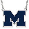 Silver University of Michigan M Enamel Pendant with 18in Chain