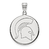 10k White Gold 3/4in Michigan State Univ. Spartan Helmet Round Pendant