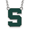 Sterling Silver Michigan State S Enamel Pendant with 18in Chain