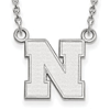 14kt White Gold 1/2in University of Nebraska N Pendant with 18in Chain