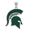 Sterling Silver 1in Michigan State Spartan Helmet Enamel Pendant